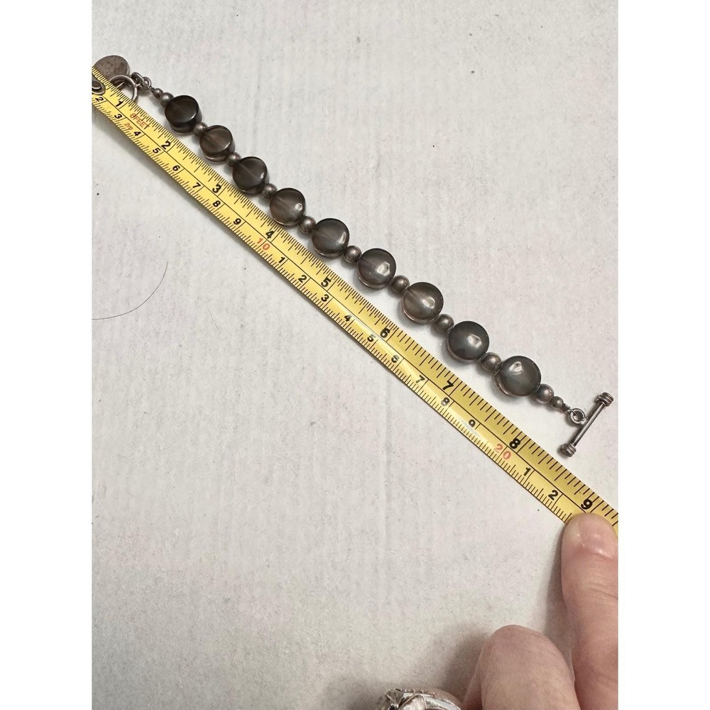 Smoky Quartz Sterling‎ Silver 925 Beaded Toggle Bracelet Brown Stone 8.5 Inch - Picture 4 of 9